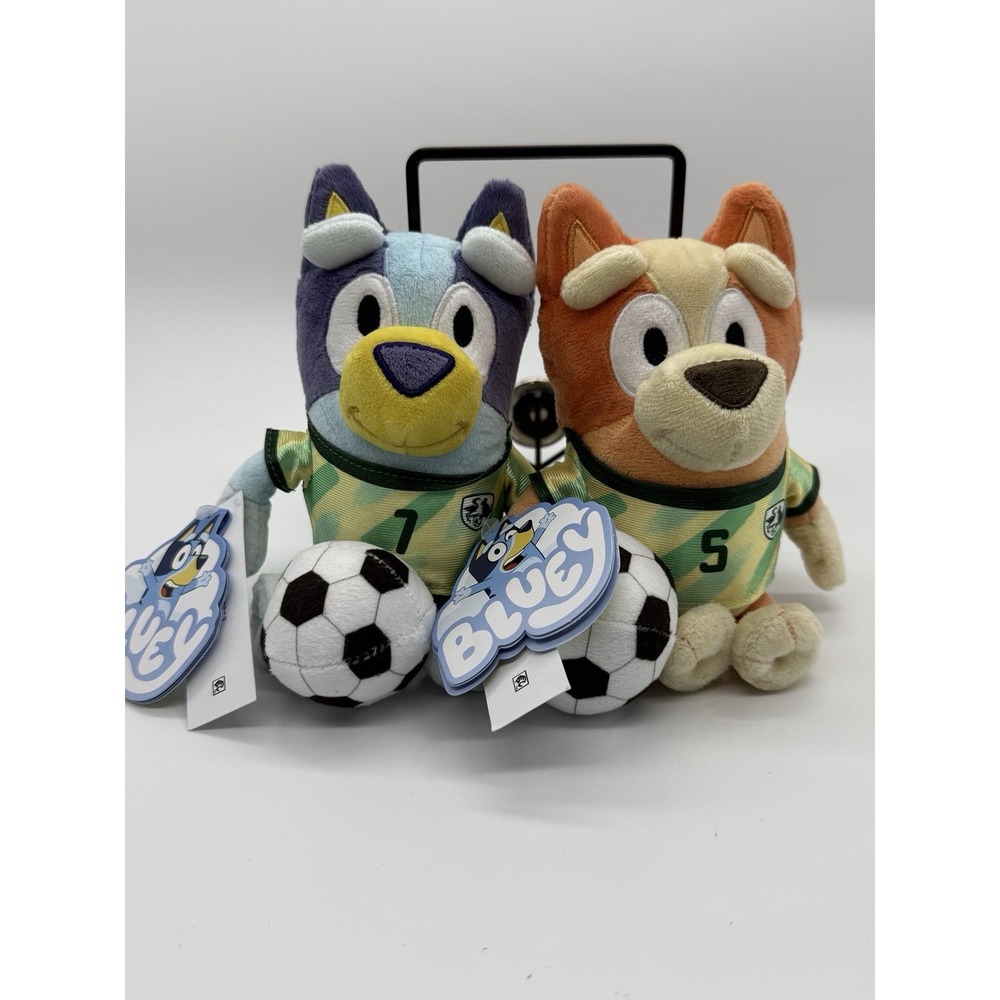 2026 SOCCER BLUEY & BINGO SET 2 Stuffed Plush w/Uniform & Ball 7.5" NEW + TAG